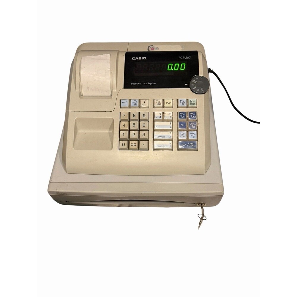 Casio PCR-262 Electronic Cash Register Working  With Drawer KEY *Read*